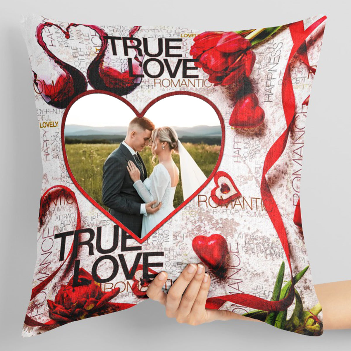 True Love PC-02 Personalized Photo Print Pillow – 16x16 inch Custom Cushion