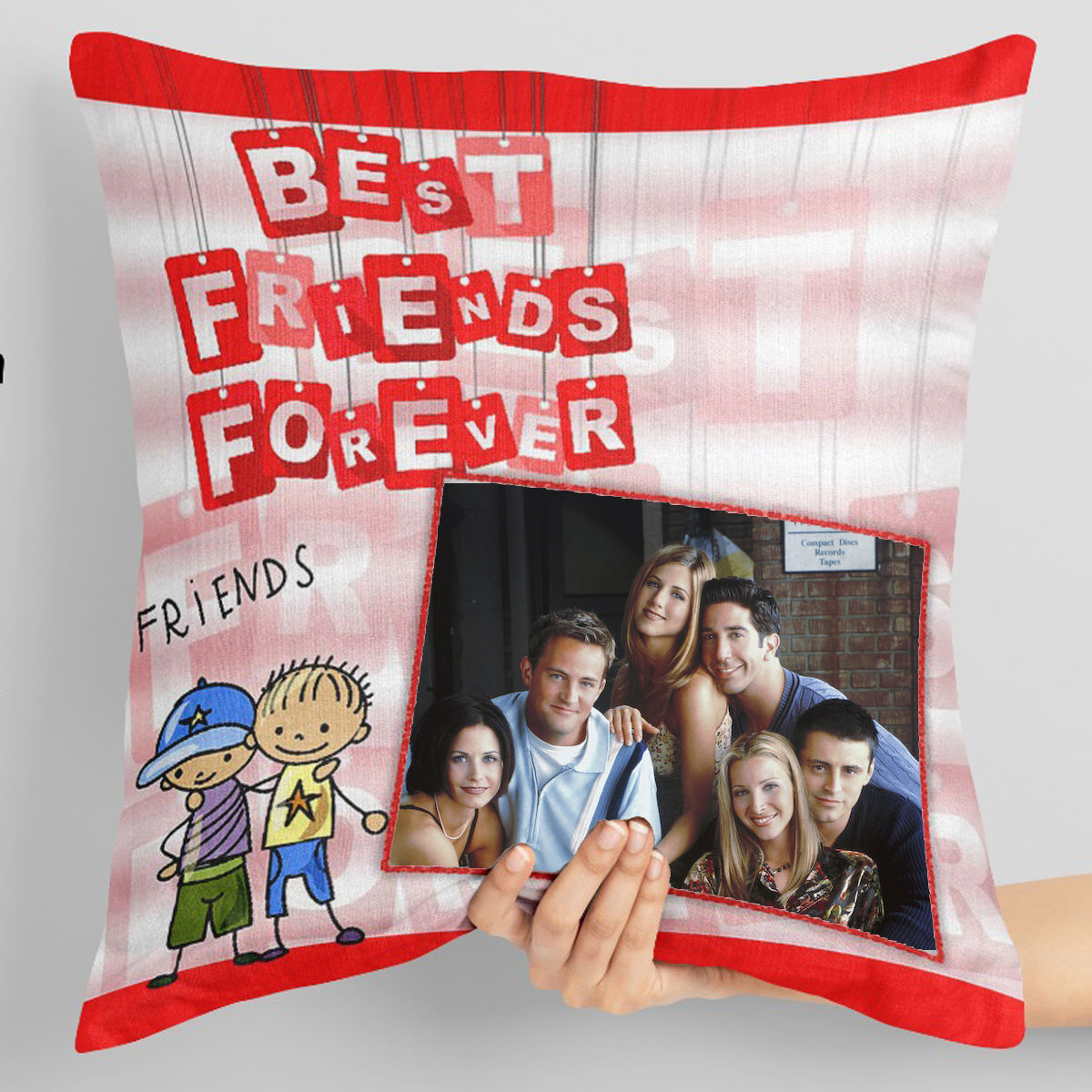 Best Friends Foraver PC-16 Personalized Photo Print Pillow – 16x16 inch Custom Cushion